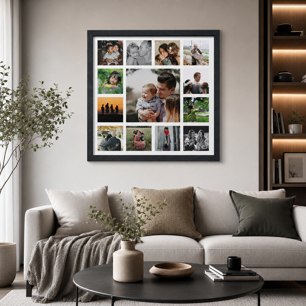 Black multi-photo collage frame — personalized gift for birthdays and anniversaries